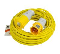 SLx Rallonge 14 m 110 V 16 A 2,5 mm robuste IP44 résistant à l'eau et à la poussière Câble d'alimentation d'extérieur durable pour chantier garage et construction Jaune