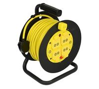 SLx Rallonge de câble robuste de 30 m, 4 prises IP44, 13 A couvertes avec découpe thermique, bobine d'alimentation résistante aux intempéries, pour jardin, bricolage et commerce