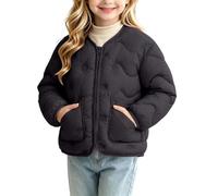 Slxbear Doudoune courte à manches longues et col en V pour adolescents et | Léger, fermeture éclair, matelassé, uni, chaud, coupe ample, doux, avec poche, confortable, respirant, vacances, fête, école
