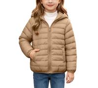 Slxbear Doudoune matelassée légère à capuche pour garçons et filles | Fermeture éclair, manches longues, coupe ample, couleur unie, doux, respirant, confortable, automne, hiver, chaud, école