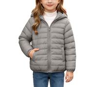 Slxbear Doudoune matelassée légère à capuche pour garçons et filles | Fermeture éclair, manches longues, coupe ample, couleur unie, doux, respirant, confortable, automne, hiver, chaud, école