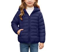 Slxbear Doudoune matelassée légère à capuche pour garçons et filles | Fermeture éclair, manches longues, coupe ample, couleur unie, doux, respirant, confortable, automne, hiver, chaud, école