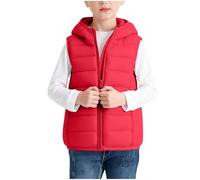 Slxbear Gilet bouffant décontracté à fermeture éclair sans manches pour garçons et filles - Couleur unie - Chaud - Veste d'hiver légère et respirante - Pour l'école et les vacances - 3 à 14 ans, Rouge