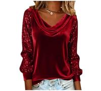 Slxbear Hauts à paillettes pour femme - Col en V - Patchwork à paillettes - Pull en velours à manches longues - Chemise basique unie - Coupe ample - T-shirt tendance pour le réveillon de l'année
