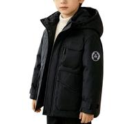 Slxbear Parka coupe-vent à capuche décontractée à col montant pour garçons | Manches longues, fermeture éclair, veste rembourrée, couleur unie, coupe ample, hiver, chaud, épais, respirant, confortable