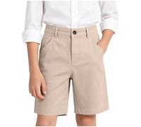 Slxbear Short pour garçon - Uniforme scolaire - Short en sergé extensible avec poches - Léger à enfiler - Taille élastique - Coupe droite - Respirant - 5 à 16 ans, beige, 13-14 ans