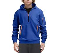 Slxbear Sweat à capuche zippé quart pour garçon à manches longues - Doux et confortable - Multifonction - Poche - Solide - Léger - Respirant - Pour la randonnée et l'escalade - 5 à 15 ans, bleu, 11-12