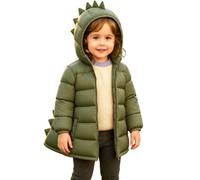 Slxbear Veste matelassée imperméable à manches longues pour enfant Motif | Matelassé, fermeture éclair, capuche, chaud, hiver, motif dinosaure, couleur unie, léger, coupe-vent, confortable, respirant