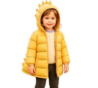 Slxbear Veste matelassée imperméable à manches longues pour enfant Motif | Matelassé, fermeture éclair, capuche, chaud, hiver, motif dinosaure, couleur unie, léger, coupe-vent, confortable, respirant