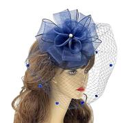 SLXLYH Couvre-chef style années 1920 avec pince à cheveux noire, filet fleur et épingle à cheveux pour femmes et filles (bleu marine)