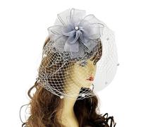 SLXLYH Couvre-chef style années 1920 avec pince à cheveux noire, filet fleur et épingle à cheveux pour femmes et filles (gris)