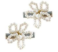 SLXLYH Pince à cheveux élégante avec perles artificielles et nœud en forme de bec de canard pour femme (fleur de pêcher)