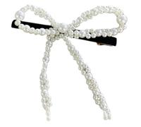 SLXLYH Pince à cheveux élégante avec perles artificielles et nœud - Pince à cheveux en forme de bec de canard - Barrettes latérales pour femme - Pince à cheveux (nœud perlé noir canard)