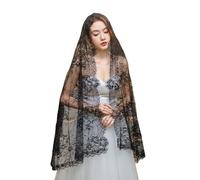 SLXLYH Voile de cérémonie religieuse Mantilla Catholique Broderie Dentelle Voile pour prière religieuse (Noir)