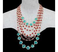 SLXWSXZE 5 Strands Red Heart Shape Rosary Chain Blue Crystal Necklace Women Jewelry