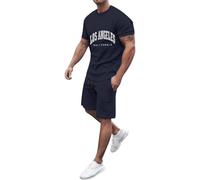 SLYGOU Combinaison de Jogging pour Homme,VêTements Sport Homme Col Rond Shirt Survetement Foot Été T-Shirt à Manche Courte et Shorts Short Costume Course Gym