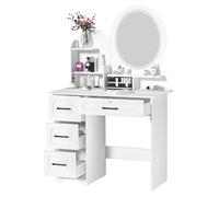 Slzyqnyy Coiffeuse Blanche avec Miroir LED et Tiroirs - Bureau Maquillage avec Étagères, 4 Tiroirs, Lumière Réglable pour Chambre, Coiffeuse d'angle pour Fille et Adulte