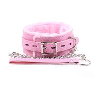 SM Bondage Harnais Sex Erotique Collier Ras du Cou en Simili Cuir Peluche avec Chaînes Laisse O-ring Réglable Collier Menottes Cosplay Sextoy pour Débutant Couple Flirt (Rose)