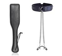 SM Bondage Paddle Érotique en cuir Flogger Fouet Fétiche Réglable Pinces à tétons Collier avec chaîne de seins SM Bondage Paddle Érotique en cuir Sextoys