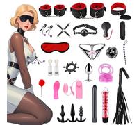 SM kit de bondage Oziral 26 pièces BDSM ensemble de bondage de lit sex toyspour pour couple ensemble bdsms set accessoires femme pour débutants avec ensemble de plug anal pour couples sex Rouge
