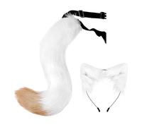 SM SunniMix Cosplay Costume, 50 Cm Fourrure Queue De Chat, Accessoires De DéGuisement, Oreilles Et Queue De Renard Ensemble Ceinture RéGlable Oreille De Chat Bandeau Couvre-Chef, Blanche