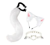 SM SunniMix Lot de 3 Oreilles et Queue de Renard En Peluche Cosplay Bandeau Oreilles de Chat avec Queue Loup Longue Queue pour Accessoire Déguisement Jeu, blanche