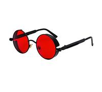 SM SunniMix Lunettes de Soleil à Monture Ronde En Métal Vintage Gothique Rétro Steampunk, Protection UV - Noir Rouge