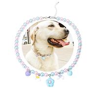 SM4BED Collier de perles blanches et roses avec joli pendentif en forme de fleur bleue et adorable cœur arc-en-ciel, bijou réglable pour grands chiens, taille XXL, 52 cm