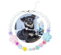 SM4BED Collier de perles pour chien et chat, perles blanches avec amour mignon et adorable fleur de cerisier, bijou réglable pour chiot de taille moyenne et grande, L 35,6 cm