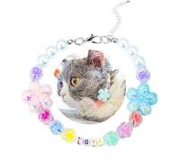 SM4BED Collier de perles pour chien et chat, perles blanches avec amour mignon et adorable fleur de cerisier, bijou réglable pour petit animal de compagnie, pour chihuahua, yorkshire, taille S : 21,8