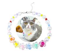 SM4BED Collier de perles pour chien et chat, perles blanches et fleur adorable colorée, bijou réglable pour chiot de petite et moyenne taille, taille M, 28 cm