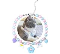 SM4BED Collier de perles pour chien et chat, perles blanches et roses avec joli pendentif en forme de fleur bleue et adorable cœur arc-en-ciel, bijou réglable pour chiot et animal de compagnie de