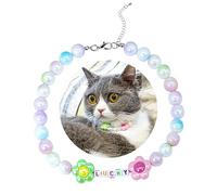 SM4BED Collier de perles pour chien et chat, perles brillantes colorées avec fleur porte-bonheur et adorable, bijou réglable pour chiot de petite et moyenne taille, taille M, 28 cm