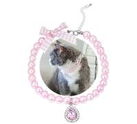 SM4BED Collier de perles pour chien et chat, perles roses avec joli nœud et strass brillants, bijou réglable pour chiot de petite et moyenne taille, taille M, 28 cm