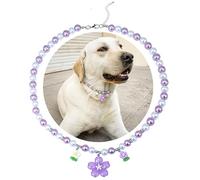 SM4BED Collier de perles pour chien - Perles blanches et violettes avec joli pendentif en forme de fleur - Bijoux réglables pour grands chiens - Taille XXL : 52 cm