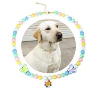 SM4BED Collier de perles pour chien - Perles brillantes colorées et adorable pendentif papillon souriant - Bijoux réglables pour grands chiens - Taille XXL : 52 cm