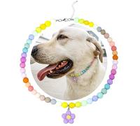 SM4BED Collier de perles pour chien, perles colorées arc-en-ciel mates et pendentif en forme de fleur, bijou réglable pour grands chiens, taille XXL, 52 cm
