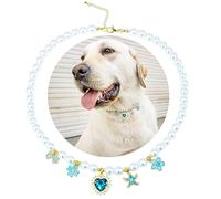 SM4BED Collier pour chien avec perles blanches avec pendentif en diamant bleu brillant en forme de cœur et étoile de mer en forme de fleur, nœud papillon, bijou réglable pour grands chiens, taille XXL