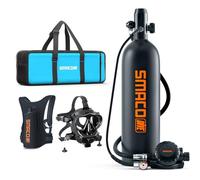 SMACO Bouteille de Plongée Mini Scuba de 2L, Durée de Fonctionnement de 25-30 Mins, Portable Kit de Réservoir de Plongée Cylindre de Plongée pour Divertissement sous-Marin/Travail, Paquet D, Noir