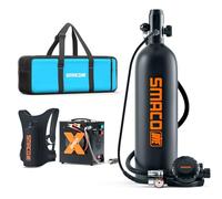 SMACO Bouteille de Plongée Mini Scuba de 2L, Durée de Fonctionnement de 25-30 Mins, Portable Kit de Réservoir de Plongée Cylindre de Plongée pour Divertissement sous-Marin/Travail, Paquet C, Noir