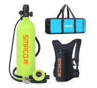 SMACO Bouteille de Plongée Mini Scuba de 2L, Durée de Fonctionnement de 25-30 Mins, Portable Kit de Réservoir de Plongée Cylindre de Plongée pour Divertissement sous-Marin/Travail, Paquet A, Vert