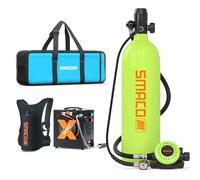 SMACO Bouteille de Plongée Mini Scuba de 2L, Durée de Fonctionnement de 25-30 Mins, Portable Kit de Réservoir de Plongée Cylindre de Plongée pour Divertissement sous-Marin/Travail, Paquet C, Vert
