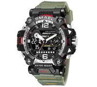 SMAEL 8072 Montre militaire d'extérieur numérique LED étanche pour homme, Vert kaki-8072, Sport