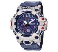 SMAEL Montre chronomètre militaire électronique d'extérieur pour homme avec alarme LED étanche analogique numérique, bleu/blanc