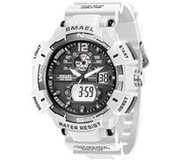 SMAEL Montre de sport militaire étanche pour homme avec affichage de la date, affichage de la date, affichage LED, alarme, chronomètre 8087, blanc, Sports