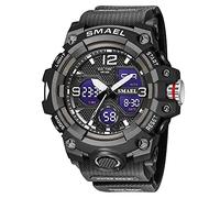 SMAEL Montre de sport militaire étanche pour homme avec affichage de la date, alarme, chronomètre, affichage numérique, noir, Large Face, Numérique