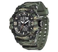SMAEL Montre de sport militaire numérique étanche à LED avec date et alarme pour homme, Noir/motif camouflage, Large Face, Militaire