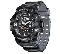 SMAEL Montre de sport militaire numérique étanche à LED avec date et alarme pour homme, vert camouflage, Large Face, Militaire