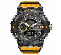 SMAEL Montre de sport numérique pour homme - Style militaire - Étanche - Chronographe - Grand poignet - Alarme - Date - Multifonction - Chronomètre LED, Orange,