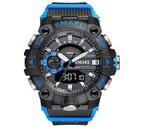SMAEL Montre de sport numérique pour homme - Style militaire - Étanche - Chronographe - Grand poignet - Alarme - Date - Multifonction - Chronomètre LED, bleu,